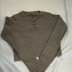 Brandy Melville Ribbed Button-Up Crop Top - Brown